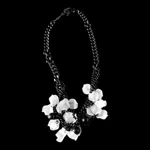 9” Choker with black metal frosted white flower petals